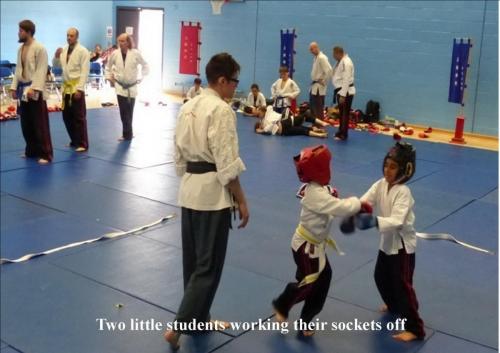 Juniors 2 little martial art students working their sockets