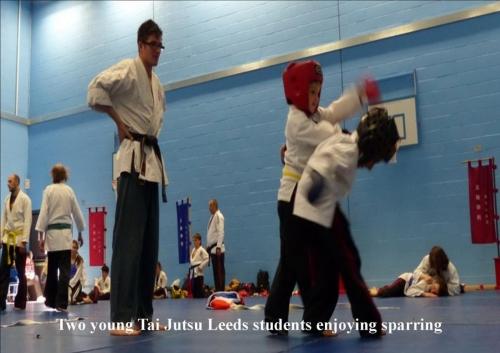 Juniors 2 young tai jutsu students enjoying sparring